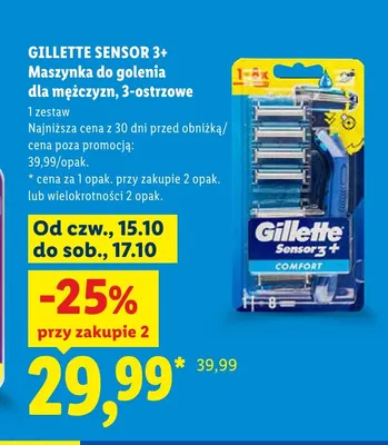 Maszynka do golenia dla mężczyzn Gillette Sensor 3+ Comfort promocja w Lidl