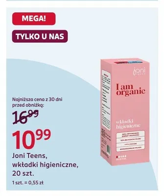 Wkładki higieniczne Joni Teens promocja w Rossmann