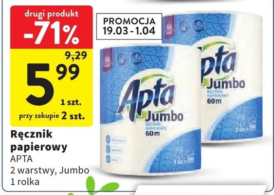 Ręcznik papierowy 2 warstwy, Jumbo promocja w Intermarche