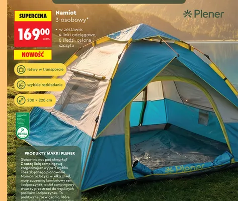 Namiot 3-osobowy Plener 200x220cm promocja w Biedronka