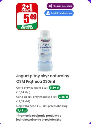 Jogurt pitny skyr naturalny Piątnica promocja w Dino