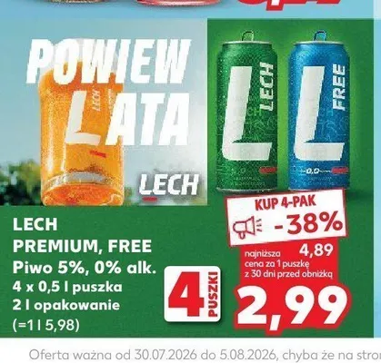Piwo bezalkoholowe Lech Free 4-pak promocja w Kaufland