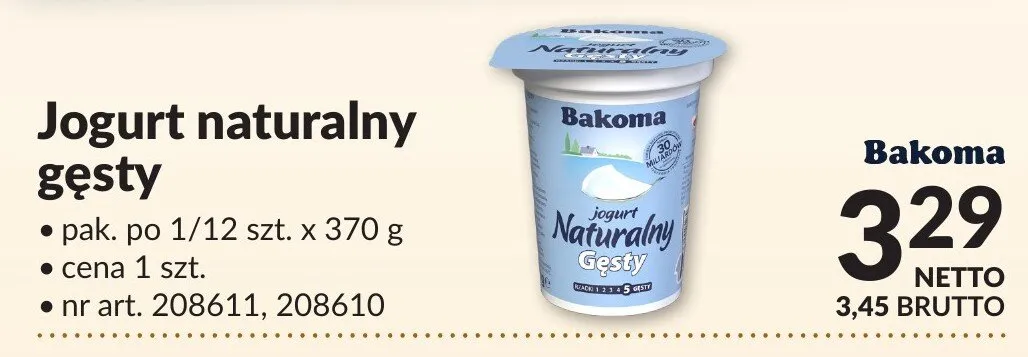 Jogurt naturalny gęsty Bakoma promocja w Makro