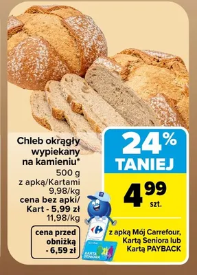 Chleb okrągły wypiekany na kamieniu promocja w Carrefour