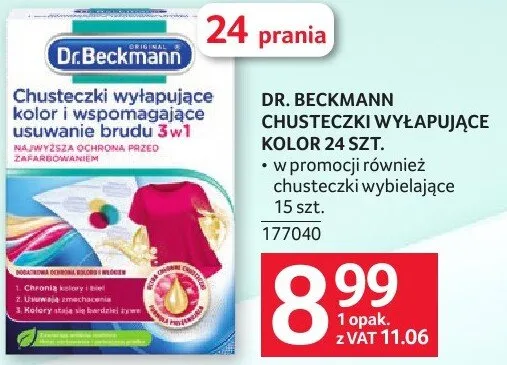 Chusteczki wyłapujące kolor i wspomagające usuwanie brudu Dr. Beckmann 3w1 24szt. promocja w Selgros