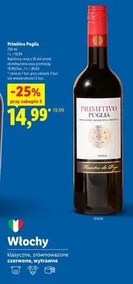 Wino czerwone Primitivo Puglia Maestro de Pigo promocja w Lidl