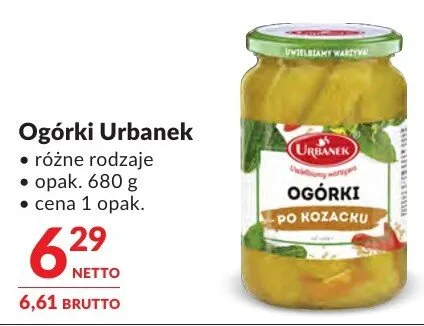 Ogórki Urbanek różne rodzaje promocja w Makro