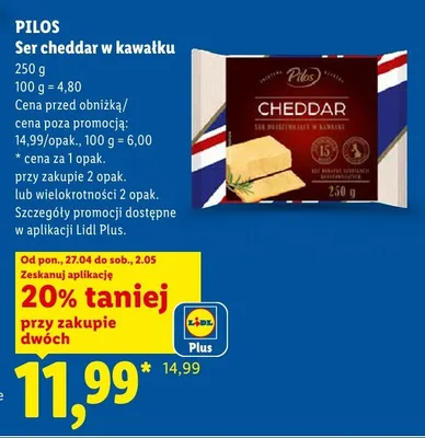 Ser cheddar w kawałku Pilos promocja w Lidl