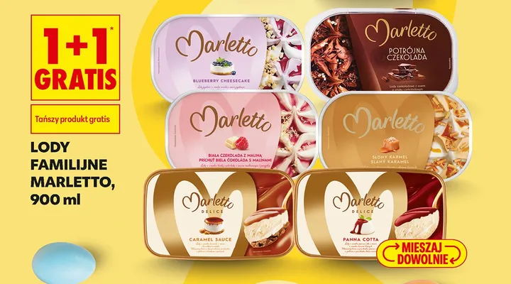 Lody familijne Marletto 900 ml 1+1 GRATIS promocja w Biedronka