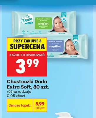 Chusteczki nawilżane Dada Extra Soft Comfort promocja w Biedronka
