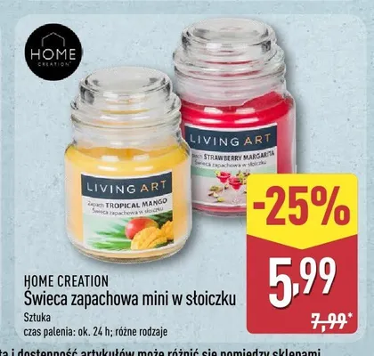 Świeca zapachowa mini w słoiczku Strawberry Margarita Home Creation promocja w Aldi