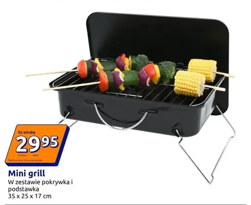 Mini grill w zestawie pokrywka i podstawka 35x25x17cm promocja w Action