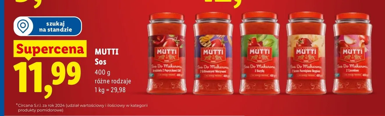 Sos do makaronu z bazylią Mutti promocja w Lidl