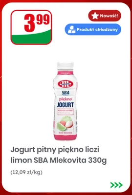 Jogurt pitny piękno liczi limon SBA Mlekovita promocja w Dino