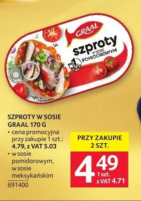Szproty w sosie pomidorowym Graal promocja w Selgros
