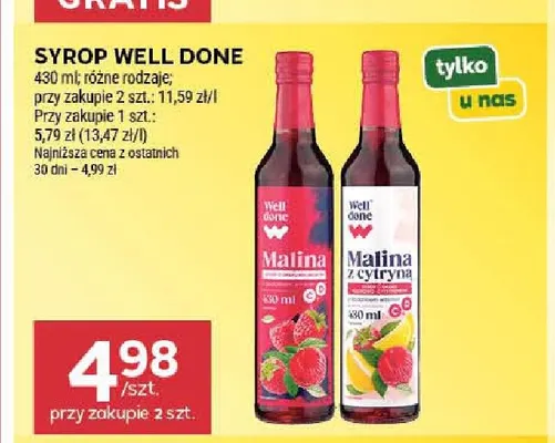 Syrop Well Done malina z cytryną promocja w Stokrotka