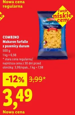 Makaron farfalle z pszenicy durum Combino promocja w Lidl