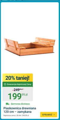 Piaskownica drewniana 120 cm zamykana promocja w ERLI