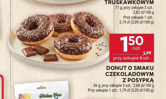 Donut o smaku czekoladowym z posypką promocja w Stokrotka