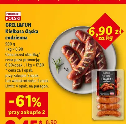Kiełbasa śląska codzienna Grill & Fun promocja w Lidl