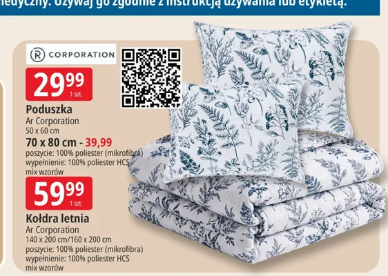 Kołdra letnia Ar Corporation 140x200 cm / 160x200 cm promocja w Leclerc
