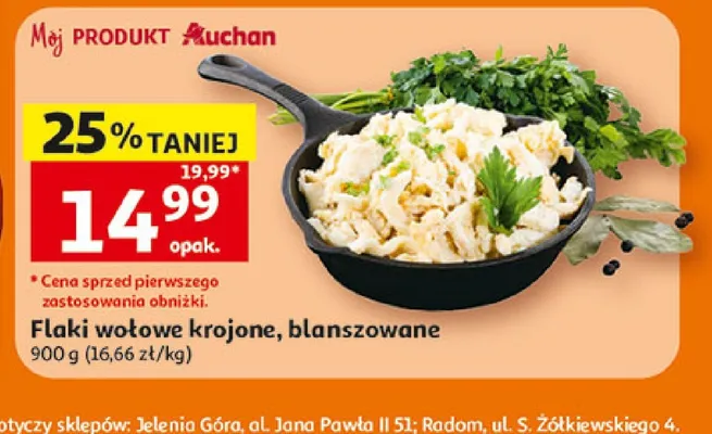 Flaki wołowe krojone blanszowane Auchan promocja w Auchan