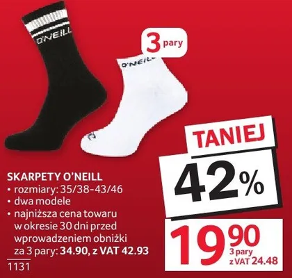 Skarpety O'Neill rozmiary 35/38-43/46 dwa modele 3 pary promocja w Selgros