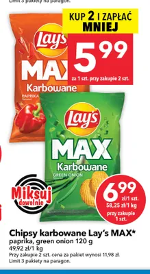 Chipsy karbowane Lay's MAX paprika promocja w LEWIATAN