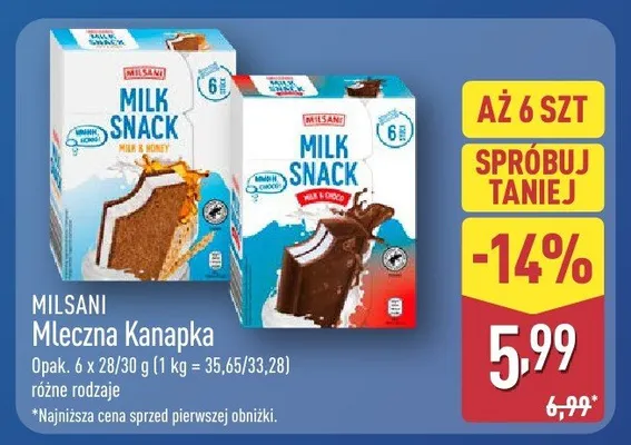Mleczna Kanapka różne rodzaje promocja w Aldi