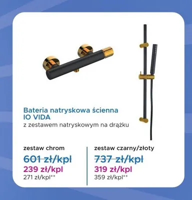 Bateria natryskowa ścienna IO Vida czarno-złota promocja w Blu Salony Łazienek