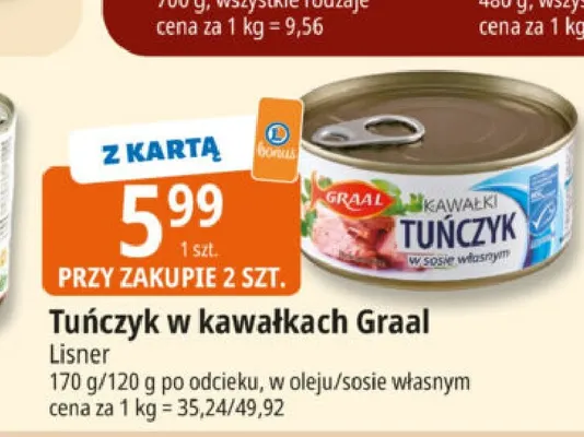 Tuńczyk w kawałkach w sosie własnym Graal promocja w Leclerc
