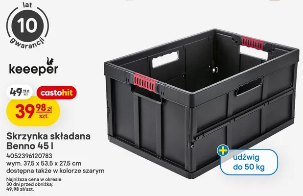 Skrzynka składana keeeper Benno 45l wym. 37,5x53,5x27,5cm promocja w Castorama