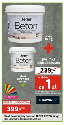 Efekt dekoracyjny do ścian JEGER BETON 14kg promocja w Leroy Merlin