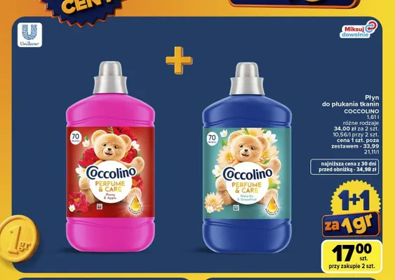 Płyn do płukania tkanin Coccolino Perfume & Care Waterlily & Grapefruit promocja w Carrefour