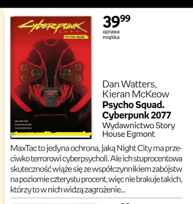 Książka Psycho Squad Cyberpunk 2077 Dan Watters Kieran McKeow oprawa miękka promocja w Empik
