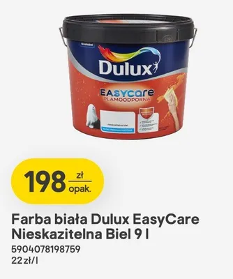 Farba biała Dulux EasyCare Nieskazitelna Biel 9l promocja w Castorama