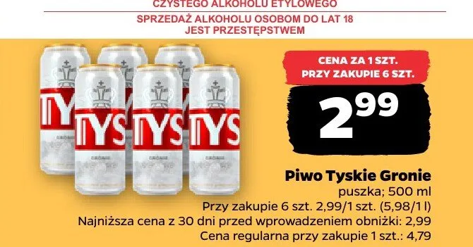 Piwo Tyskie Gronie puszka 500 ml promocja w Netto