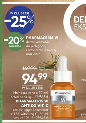 Rozjaśniający koncentrat z 15% witaminą C Pharmaceris W Antiox Vit. promocja w Super-Pharm
