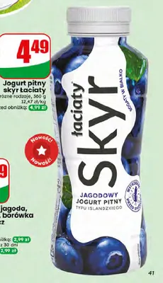Jogurt pitny skyr Łaciaty jagodowy promocja w Dino