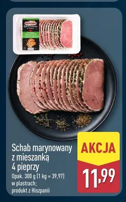 Schab marynowany z mieszanką 4 pieprzy w plastrach Elpozo promocja w Aldi