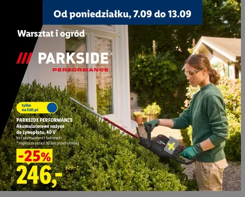 Akumulatorowe nożyce do żywopłotu Parkside Performance promocja w Lidl