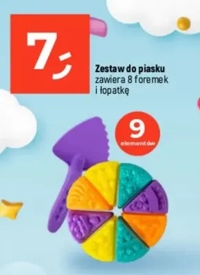 Zestaw do piasku zawiera 8 foremek i łopatkę promocja w Dealz