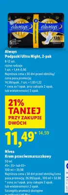 Podpaski Ultra Night, 2-pak promocja w Lidl