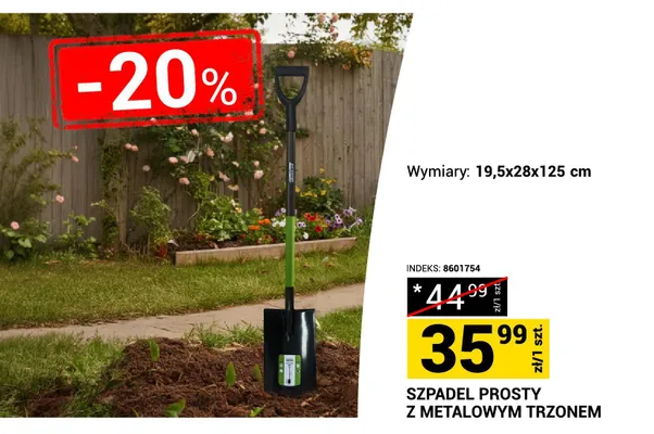Szpadel prosty z metalowym trzonem 19,5x28x125cm promocja w Merkury Market