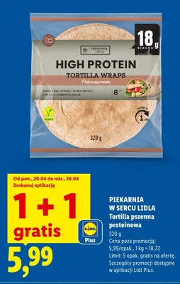Tortilla pszenna proteinowa Piekarnia w Sercu Lidla High Protein Tortilla Wraps pełnoziarniste promocja w Lidl