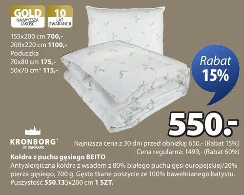 Kołdra z puchu gęsiego BEITO 135x200 cm promocja w Jysk