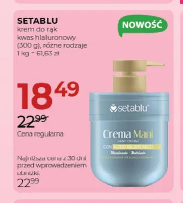 Krem do rąk kwas hialuronowy Setablu promocja w Drogerie Jawa