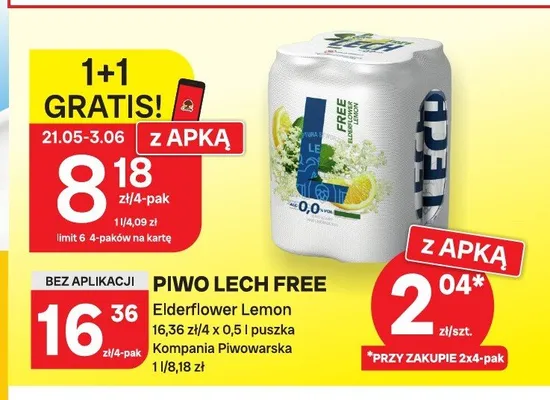 Piwo bezalkoholowe Lech Free Elderflower Lemon 4-pak 500ml promocja w Chorten