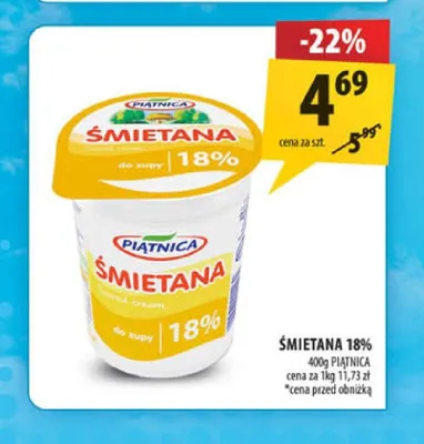 Śmietana 18% Piątnica promocja w Arhelan