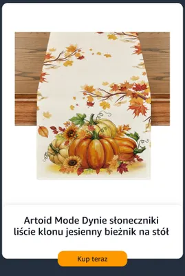 Bieżnik na stół jesienny dynie słoneczniki liście klonu Artoid Mode promocja w Amazon